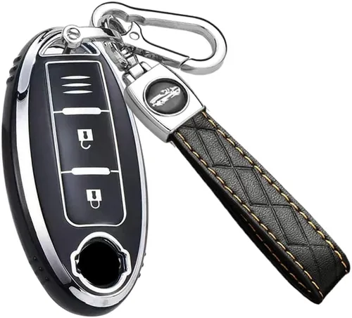 Vista 7 de ontto Funda para llavero de automóvil Nissan de 3 botones, compatible con Infiniti Smart Remote Key Holder Beige