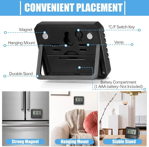 Vista 3 de Medidor digital de temperatura y humedad, medidor de habitación, mini termómetro higrómetro con sensor de humedad de temperatura precisa