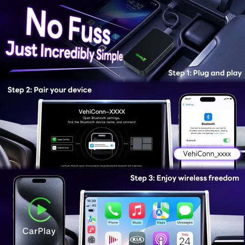 Vista 4 de CarlinKit 5.0 Adaptador inalámbrico CarPlay para Android Auto 2AIR 5GHz WiFi Wired to Wireless Plug-and-Play Auto Connect for OEM Wired