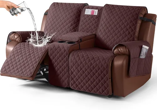 Vista 30 de KinCam Funda 100% Impermeable para Loveseat Reclinable con Consola, Fundas Antideslizantes para Sofá Reclinable de 2 Asientos, Funda para Sofá