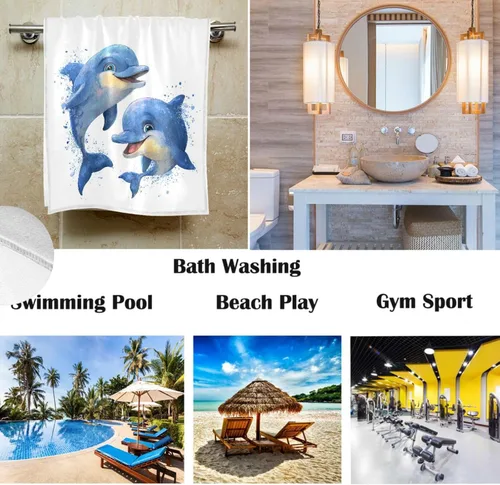 Vista 2 de Pfrewn Blue Dolphins - Toallas de mano de 16 x 30 pulgadas, toalla de baño de animales, ultra suave, altamente absorbente, toalla de baño pequeña