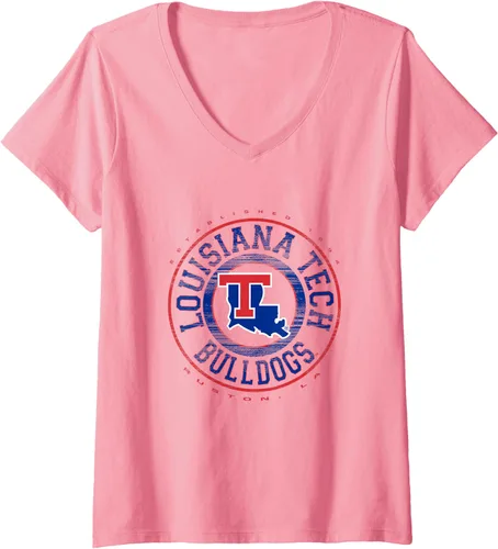 Vista 5 de Womens Louisiana Tech Bulldogs Showtime Logo Officially Licensed V-Neck T-Shirt