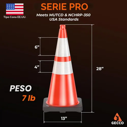 Vista 2 de GECCO ™ Paquete de 6 conos de tráfico naranjas resistentes de 28 pulgadas, 7 libras, conos de seguridad duraderos, conos naranjas, conos
