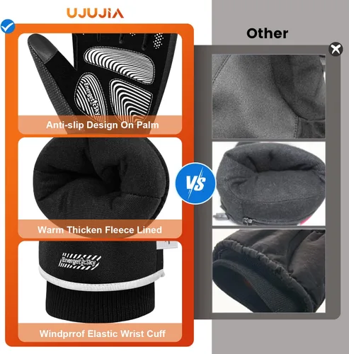 Vista 2 de UJUJIA -Guantes de invierno de 40 , guantes de esquí y snowboard para hombres y mujeres, guantes térmicos cálidos para clima frío, impermeables