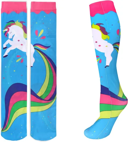 Vista 3 de Benefeet Sox Calcetines largos hasta la rodilla para mujeres y niñas, divertidos, sedosos, ligeros, con estampado 3D, para cosplay, medias locas