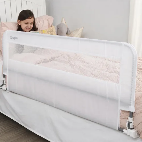 Vista 12 de Regalo - Baranda abatible extralarga para cama, de 54 pulgadas, con sistema de seguridad reforzado de anclaje