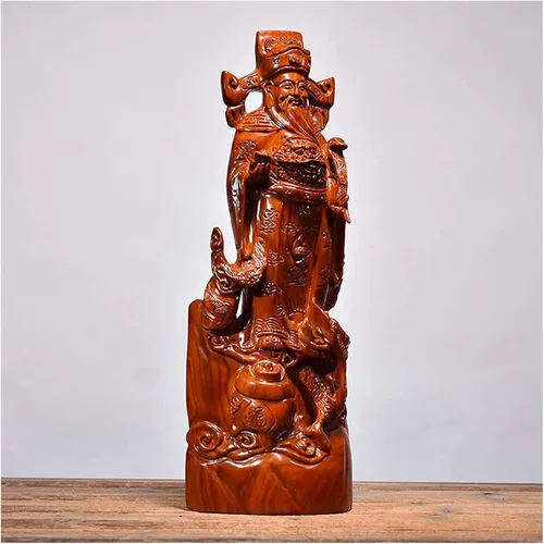 Vista 5 de Escultura de mesa luckxuan estatua decorativa Atraer riqueza Feng Shui, adorno de madera tallado Dios de la riqueza Estatua de Buda Decoración