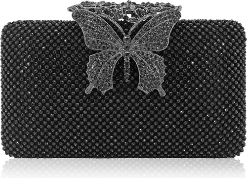 Vista 11 de Dexmay - Bolso de noche para mujer con cierre de mariposa y diamantes de imitación
