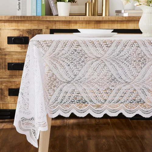 Vista 9 de Warm Home Designs Mantel de encaje negro. Mantel redondo pequeño de 36 pulgadas de diámetro. Mantel floral, superposición rústica o mantel bohemio