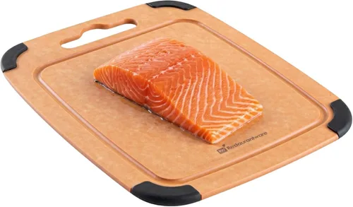 Vista 2 de Restaurantware Nature Tek - Tabla de cortar de 11.8 x 9.3 pulgadas, 1 tabla de cortar de madera antideslizante, ranura para jugo y mango integrado