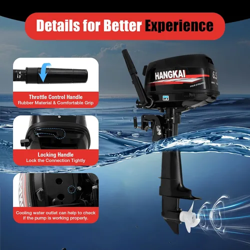 Vista 5 de Motor fuera de borda de 4 tiempos, motor de barco de pesca resistente de 6.5 HP, motor fuera de borda inflable, motor de barco de gasolina de 123 CC
