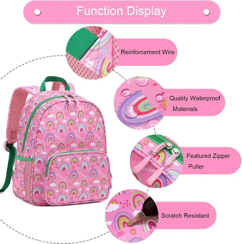Vista 4 de BUG Mochila infantil para niñas y niños, Arco iris rosado, Mochilas tipo mochila