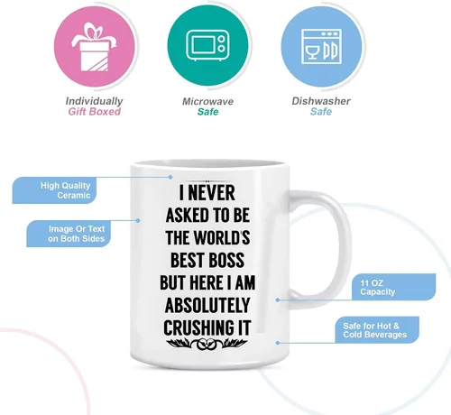 Vista 5 de BLUE RIBBON Nunca pedí ser el mejor jefe del mundo Taza de café - Regalos para hombres, mujeres - Idea de regalo de 11 oz