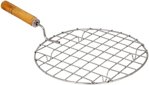 Vista 3 de WhopperOnline - Sartén redonda multiusos para asar, Roti Jali, Papad Jali, Chapati Grill, acero inoxidable plateado