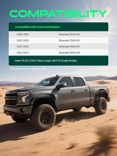 Vista 3 de YHTAUTO Guardabarros estilo remachado con pernos de bolsillo, compatibles con Chevy Silverado 2500 HD/3500 HD 2020-2024, juego de 4, protector