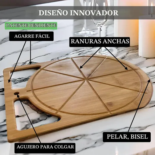 Vista 3 de Pala de Pizza de Madera 2 en 1 y Tabla de Cortar de Bambú Tabla de Pala de Pizza de Doble Agarre para Hornear, Espátula de Pizza y Tabla de Cortar