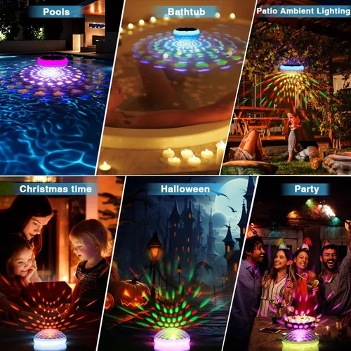 Vista 8 de Luces solares para piscina (1 unidad), 2600 mAh USB recargables luces flotantes flotantes de 6.7 pulgadas IP68 impermeable con control remoto, RGB