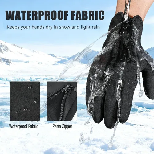 Vista 3 de Guantes impermeables de invierno unisex con capacidad de pantalla táctil, muñeca elástica resistente al viento y palma antideslizante para correr