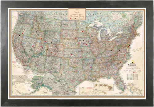 Vista 21 de Póster de lienzo enrollado personalizado con mapa de EE.UU. como arte de pared con chinchetas – Mapa ejecutivo grande de 24" x 36" de EE.UU.
