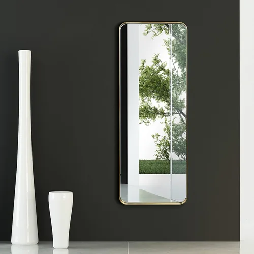 Vista 4 de Empire Art Direct Espejo de pared rectangular de acero inoxidable dorado ultra cepillado, espejo para baño, dormitorio, sala de estar, listo