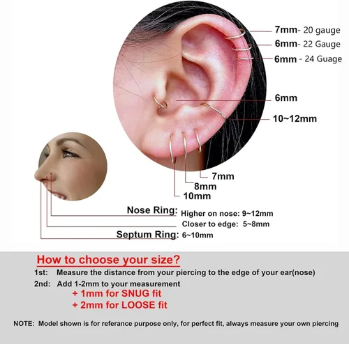 Vista 107 de Small Gold or Sterling Silver Huggie Hoop Earrings for Women Cartilage Nose Helix Tragus