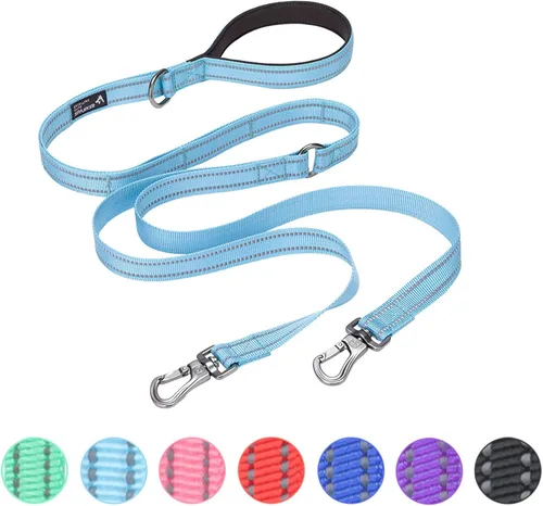 Vista 16 de EXCELLENT ELITE SPANKER Correa doble reflectante - Correa doble para perro de 5 pies con mango acolchado para dos perros que caminan y entrenan Negro