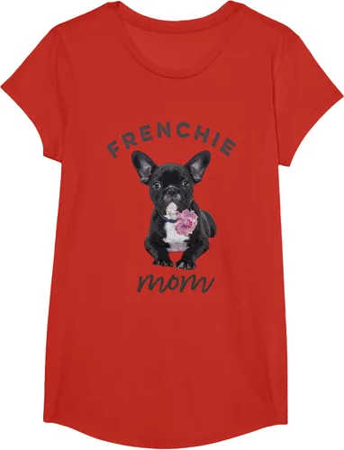 Vista 52 de Camiseta Bulldog Francés para Mujer, Frenchie Mom, Flor, Negro, S