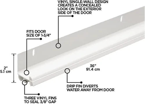 Vista 2 de M-D Building Products 43816 - Sello adhesivo para puerta en forma de L, de 36 pulgadas, de vinilo blanco, con tornillos