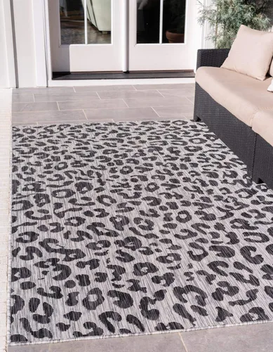 Vista 26 de Unique Loom colección Outdoor Safari Alfombra para exteriores - Leopardo (13' redonda, azul/gris)