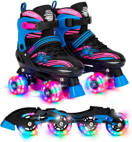 Vista 10 de XINO SPORTS Combo 2 en 1, Patines para niños Patines en línea - Patines intercambiables con luz LED para niños de 6 a 12 años, adolescentes