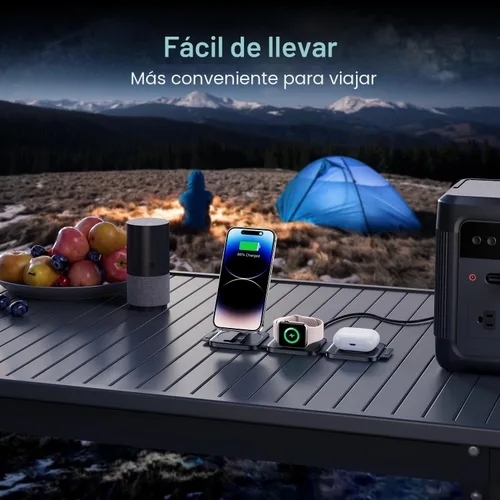 Vista 8 de Esenciales de viaje para cargador de Apple Watch, estación de carga 3 en 1 para dispositivos Apple, estación de carga inalámbrica plegable