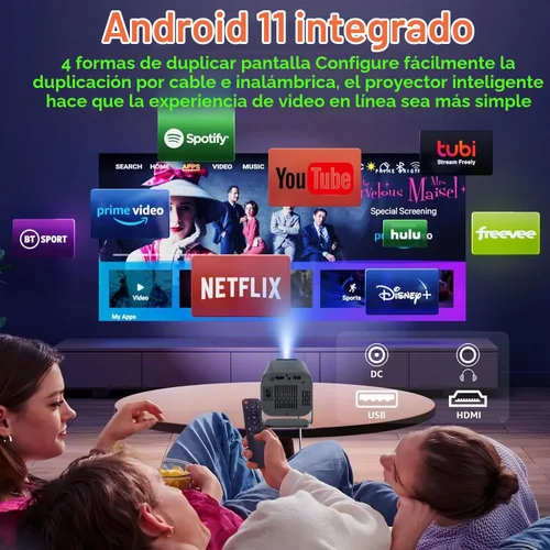 Vista 3 de Proyector Keystone automático inteligente con WIFI y Bluetooth, giratorio de 270°, mini proyector portátil AMX500, proyector 4K nativo 1080P