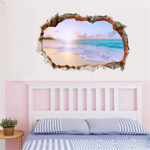 Vista 4 de Pegatinas de pared rota 3D removibles Sunny Beach Wall Sticker Sunset