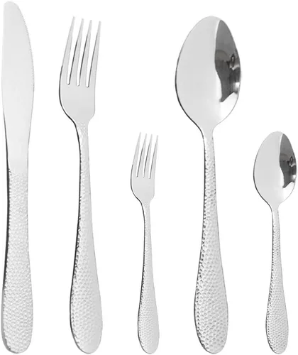 Vista 8 de Juego de cubiertos de acero inoxidable 18/10 de 5 piezas, cuchillo de cocina negro, tenedor, cuchara, vajilla para fiesta, cena, cubiertos, servicio