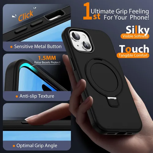 Vista 4 de Funda compatible con iPhone 13 y 14 de 6.1 pulgadas con soporte de anillo magnético [protección militar contra caídas] [compatible con Mag-Safe]