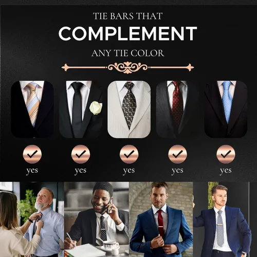 Vista 5 de Gemelos para hombre Letra del alfabeto inicial A-Z Acero pulido en tono oro rosa Clip para dinero, barra de corbata, tachuelas de camisa