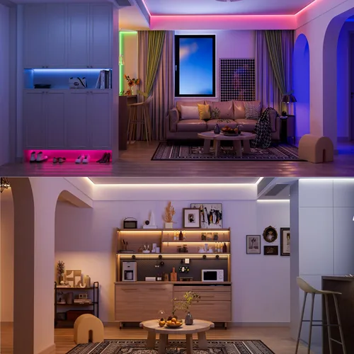 Vista 9 de PAUTIX - Tira de luces LED COB, 20 pies RGB+CCT 2700K-6500K luces LED blancas, tira de luces LED RGB regulable que cambia de color, con control