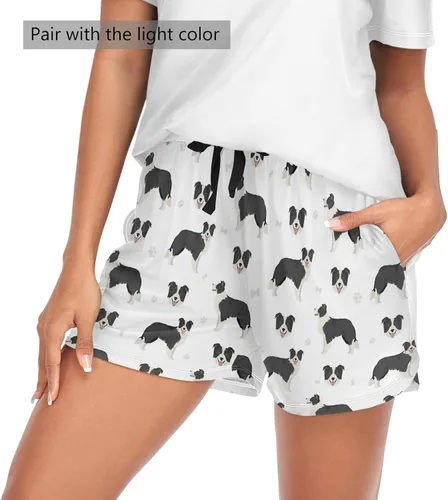 Vista 4 de vvfelixl Pantalones cortos de dormir para mujeres, cachorros, pantalones cortos de pijama con bolsillos, pantalones de dormir S-XXL