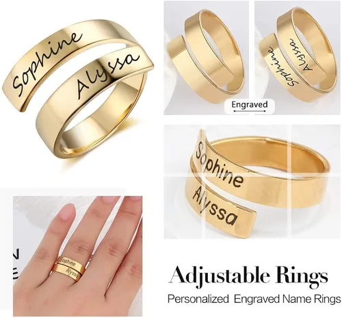Vista 4 de Anillos de promesa personalizados para ella grabado en espiral, con 2 piedras de nacimiento simuladas, regalo para mujeres y novias.