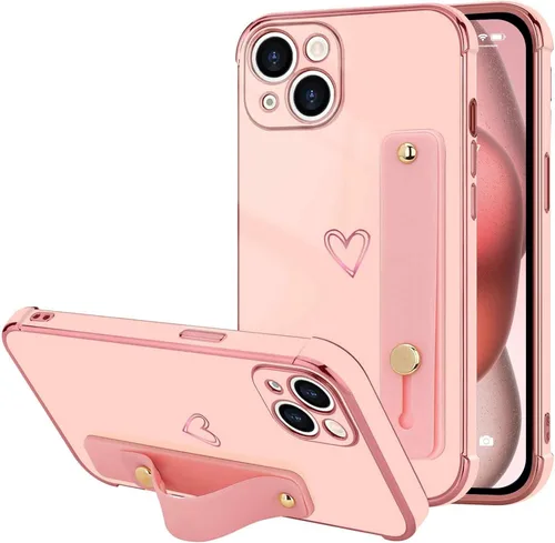 Vista 38 de LLZ.COQUE Funda compatible con iPhone 12 para mujeres y niñas, parachoques chapado de lujo con bonito diseño de corazón de amor, soporte de correa