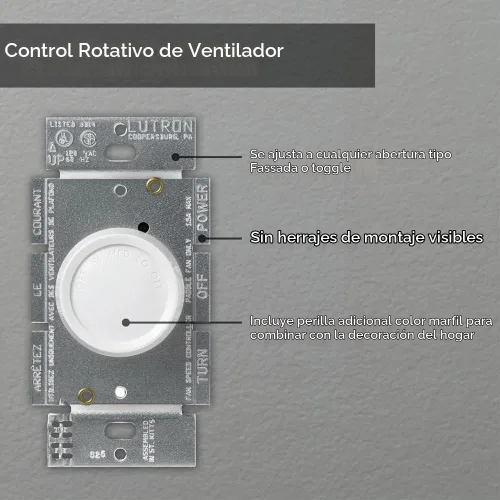 Vista 4 de Lutron FSQ-2FH-DK Electronics - Control giratorio de velocidad de ventilador de encendido/apagado, 1 perilla blanca y 1 marfil incluida