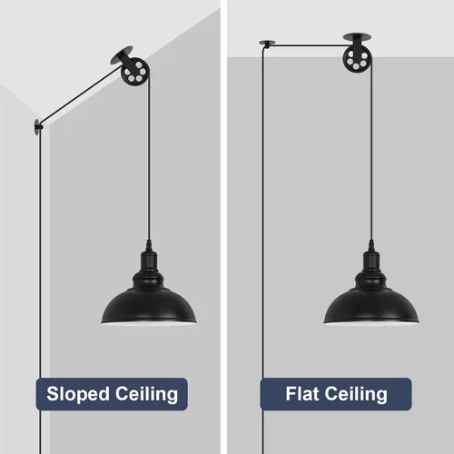 Vista 11 de Lámpara Colgante Industrial Negra Enchufable con Polea con Cable de 19.5 pies con Interruptor de Encendido/Apagado, Moderna Lámpara Colgante