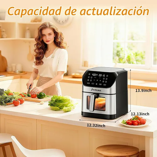 Vista 8 de Panana Freidora de aire de 8.5 cuartos para comidas rápidas y fáciles, freidora de aire compacta con 10 funciones preestablecidas, freidora de aire