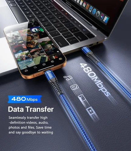 Vista 4 de Cable USB C a USB C (6 pies, paquete de 2 unidades) Cable de carga rápida de 240 W tipo C Azul