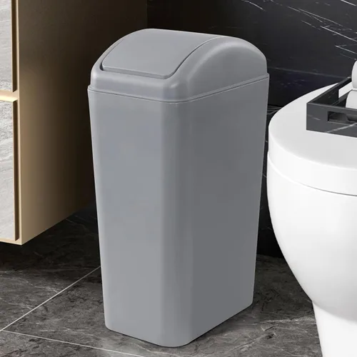 Vista 5 de Esdiplot - Cubo de basura con tapa oscilante de 3.5 galones, cubo de basura de plástico con tapa abatible, color gris