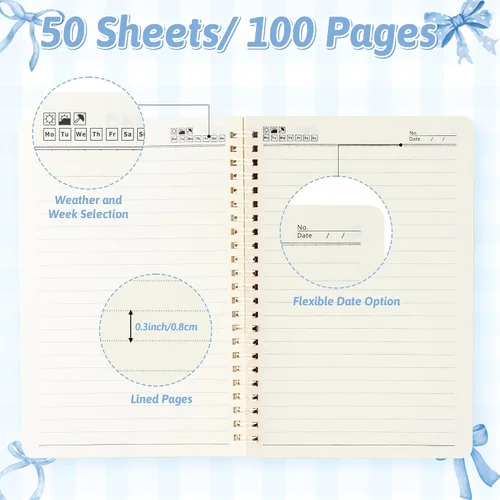 Vista 4 de Xqumoi - Paquete de 2 cuadernos en espiral A5 azules con lazo coqueto, cuadernos religiosos, versos bíblicos motivacionales, cuadernos de escritura