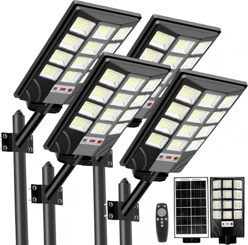 Vista 8 de Luces solares de calle para exteriores impermeables, luces LED de 20000 lm, 6500 K, con sensor de movimiento, luces de inundación solares