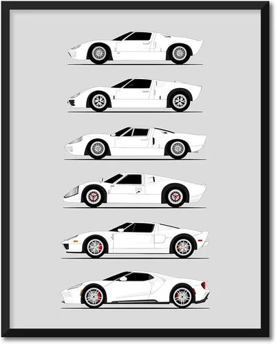 Vista 6 de Custom Car Posters Póster hecho a mano compatible con Ford GT Generation e impresión de Ford GT40, rojo, blanco y azul, 8 x 10 pulgadas, impresión