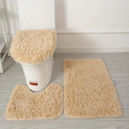 Vista 22 de Juego de 3 tapetes de baño para baño, suaves, antideslizantes, suaves, en forma de U, tapete para inodoro, tapete de baño y tapa de inodoro