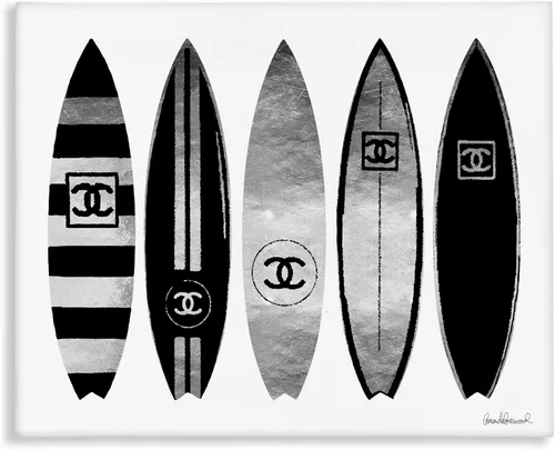 Vista 8 de Stupell Industries Amanda Greenwood - Tablas de surf de diseño de moda, acuarela negra y plateada, 19 x 13 pulgadas, fácil de colgar y resistente